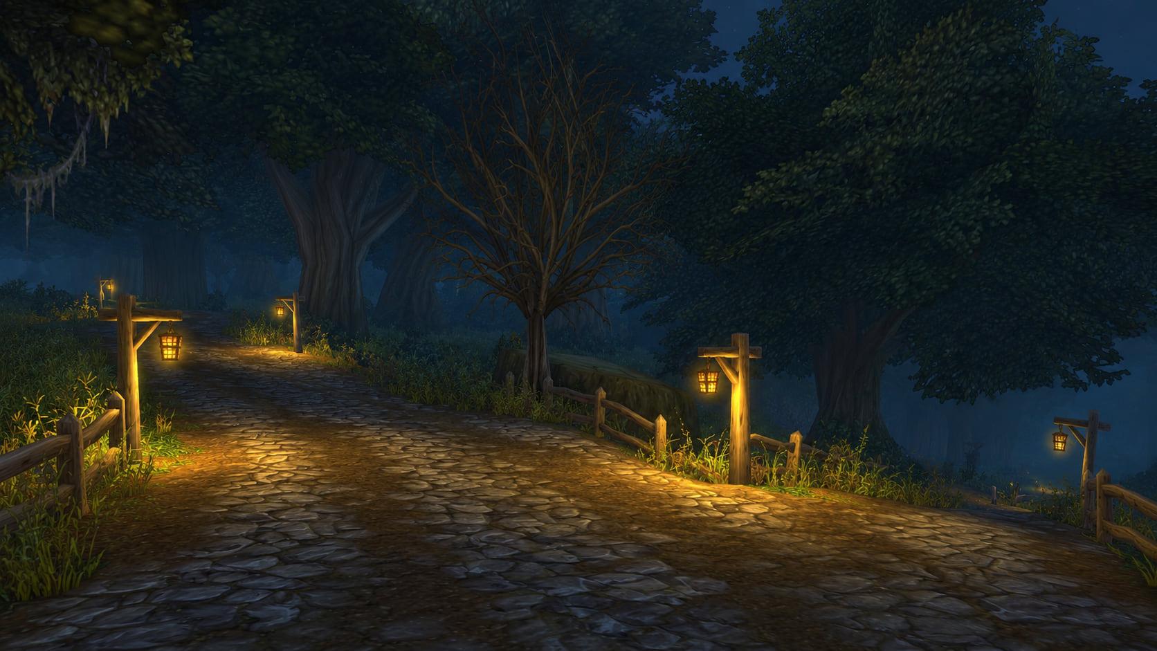 Recreation: Duskwood Lantern Road, an empty World of Warcraft environment