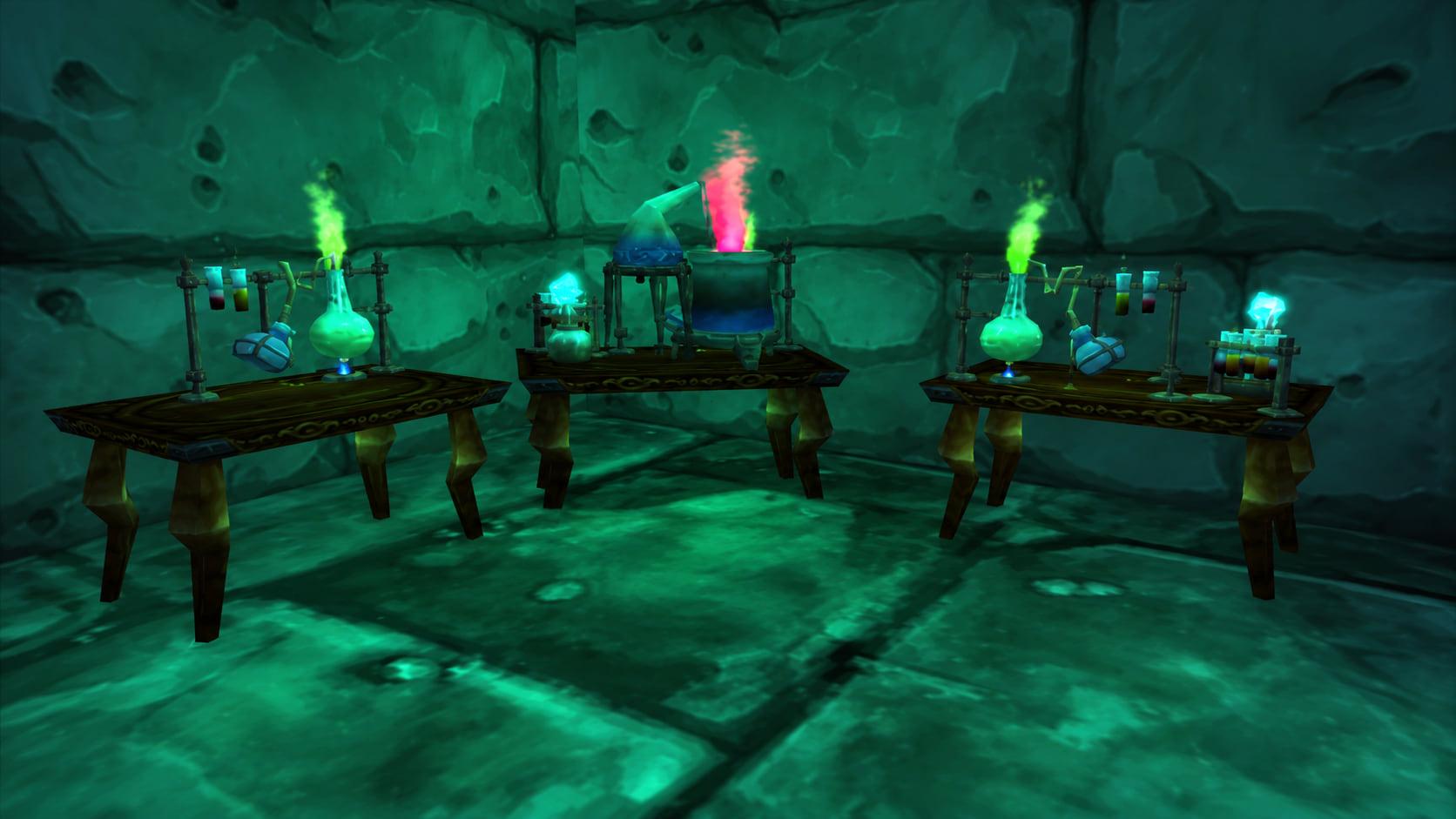 Recreation: Scholomance alchemy laboratory, an empty World of Warcraft environment