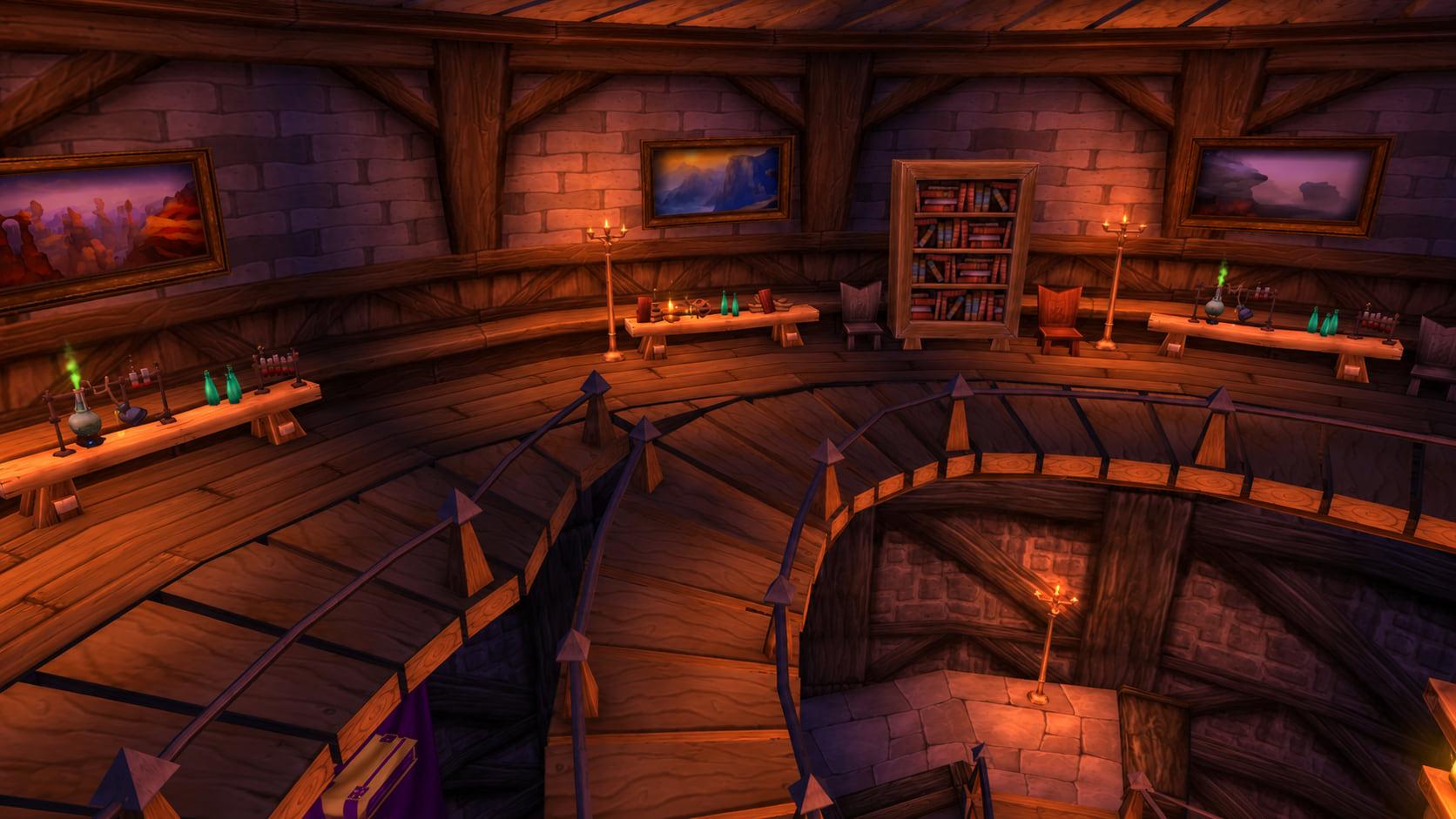 Recreation: Classic arcane study balcony, an empty World of Warcraft environment