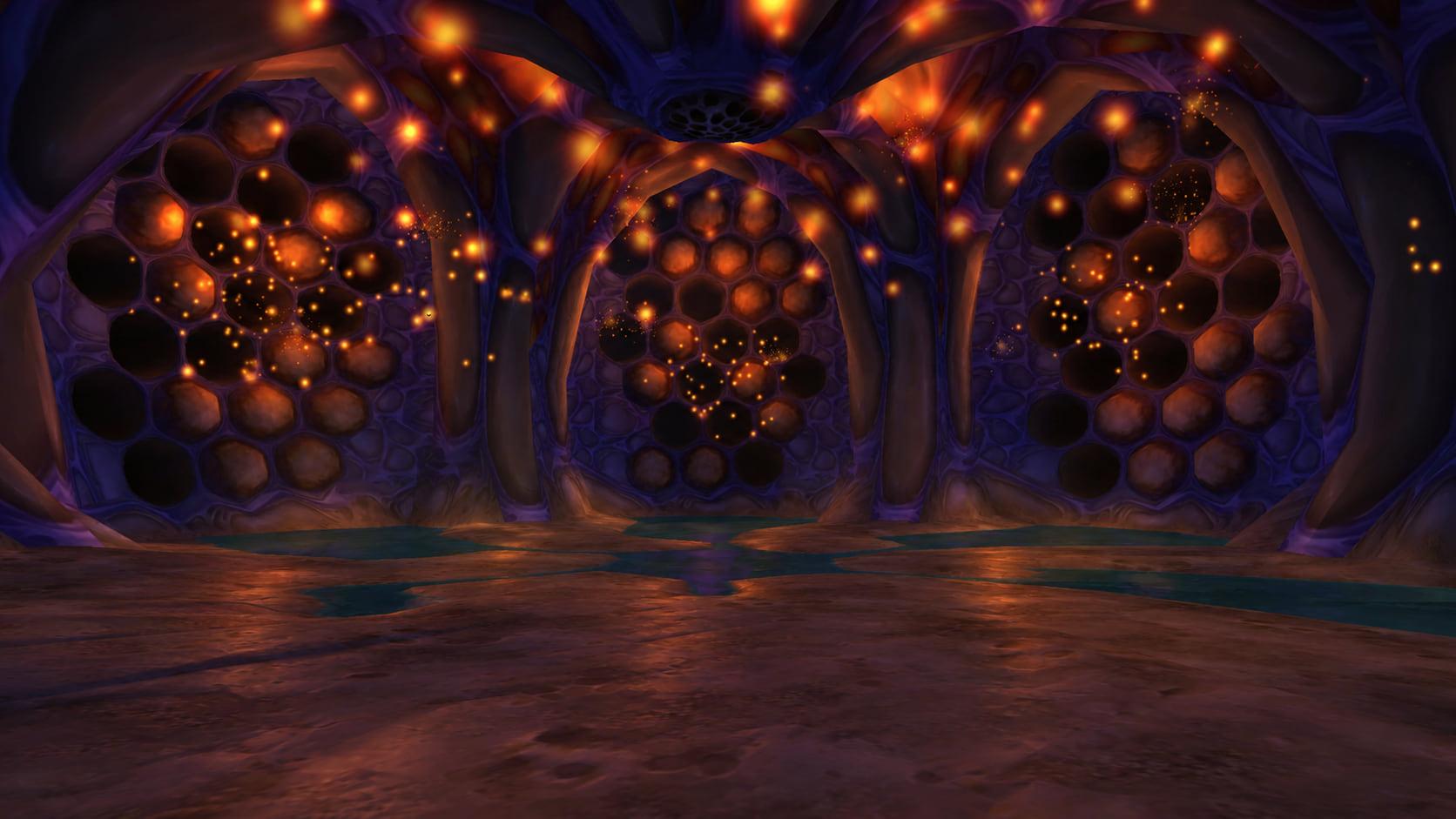 Recreation: Ahn'Qiraj Hive Chamber, an empty World of Warcraft environment